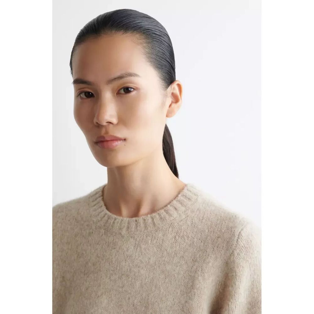 COS Alpaca Yak Wool Knit T-Shirt Beige Melange Short Sleeve Sweater NWT - Picture 5 of 9